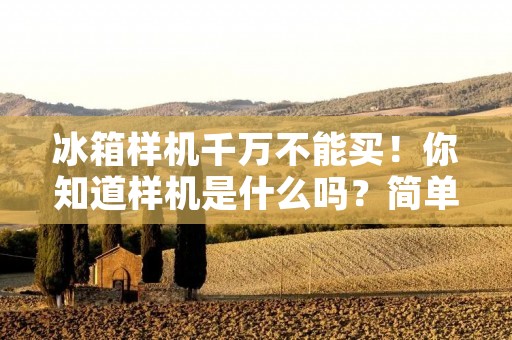 冰箱样机千万不能买！你知道样机是什么吗？简单来说，样机就是厂家为了展示产品而制作的样品，也叫做展示机。这些样机虽然价格便宜，但是却存在很多隐患，很容易出现故障，甚至会对人体健康造成危害。所以在购买冰箱时，千万不能购买样机。