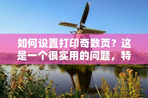 如何设置打印奇数页?这是一个很实用的问题,特别是当你需要打印一份文档时,想要仅打印奇数页时,这个功能就非常有用了。 如何设置打印奇数页?这是一个很实用的问题,特别是当你需要打印一份文档时,想要仅打印奇数页时,这个功能就非常有用了。