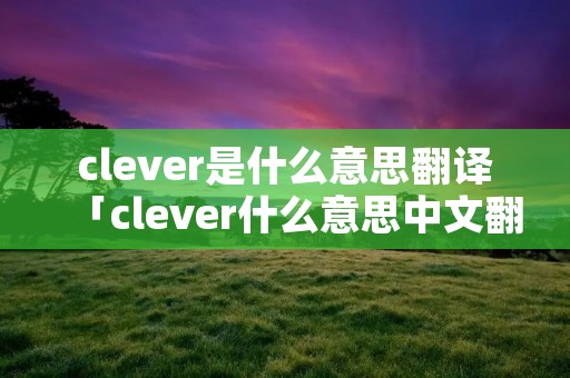 clever是什么意思翻译「clever什么意思中文翻译成」