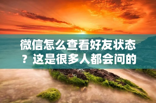 微信怎么查看好友状态?这是很多人都会问的问题。微信是一款功能强大的社交软件,它不仅可以聊天,还可以发布朋友圈、发红包等等。在微信中查看好友的状态,可以让你更好地了解好友的动态,也可以让你更快地与好友互动。 微信怎么查看好友状态?这是很多人都会问的问题。微信是一款功能强大的社交软件,它不仅可以聊天,还可以发布朋友圈、发红包等等。在微信中查看好友的状态,可以让你更好地了解好友的动态,也可以让你更快地与好友互动。