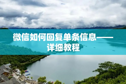 微信如何回复单条信息——详细教程 微信如何回复单条信息——详细教程