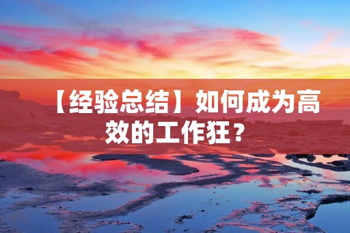 【经验总结】如何成为高效的工作狂?