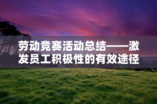 劳动竞赛活动总结——激发员工积极性的有效途径