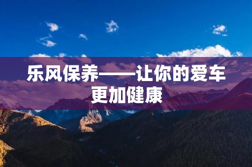 乐风保养——让你的爱车更加健康