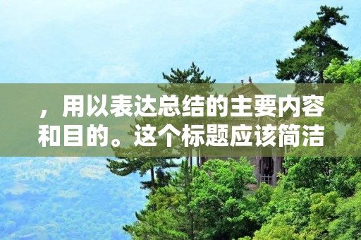 ,用以表达总结的主要内容和目的。这个标题应该简洁明了,能够准确地概括我们的工作内容和成果。