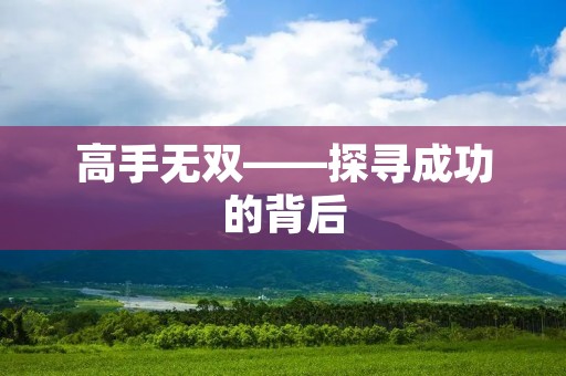 高手无双——探寻成功的背后