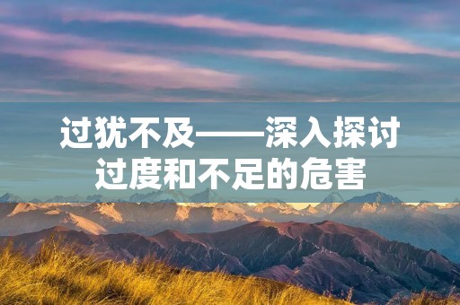 过犹不及——深入探讨过度和不足的危害 过犹不及——深入探讨过度和不足的危害