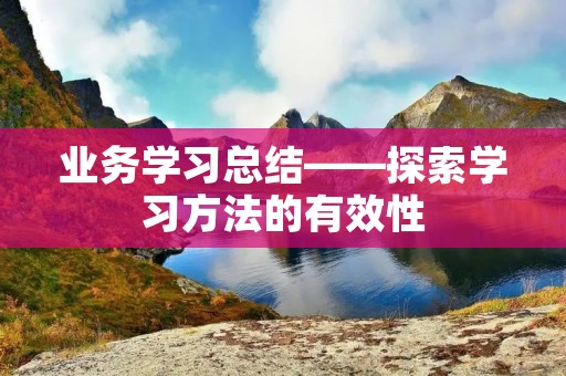 业务学习总结——探索学习方法的有效性