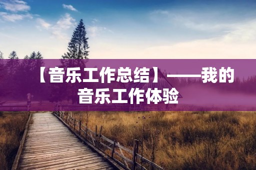 【音乐工作总结】——我的音乐工作体验