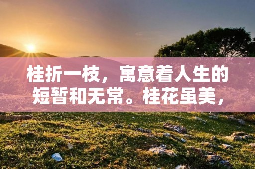桂折一枝，寓意着人生的短暂和无常。桂花虽美，但只开一季，一枝花瓣也只能飘落一次。我们的生命也是如此，短暂而珍贵。因此，我们应该珍惜时间，珍惜生命，活得精彩而有意义。
