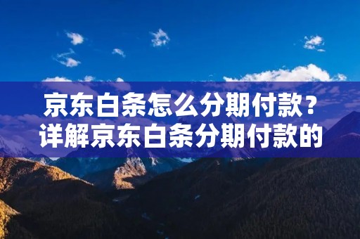 京东白条怎么分期付款?详解京东白条分期付款的操作流程