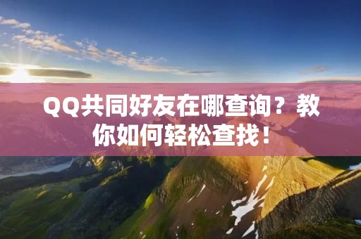 QQ共同好友在哪查询？教你如何轻松查找！