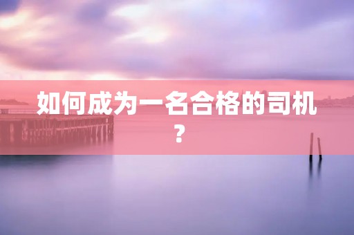 如何成为一名合格的司机? 如何成为一名合格的司机?
