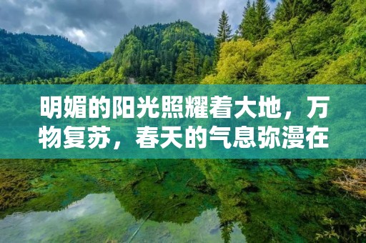 明媚的阳光照耀着大地，万物复苏，春天的气息弥漫在空气中。明媚是一个形容词，意为阳光明媚，气候晴朗，天空湛蓝，气息清新。明媚的近义词有明朗、晴朗、晴朗明媚、晴空万里、阳光灿烂、光明磊落、光彩夺目等等。