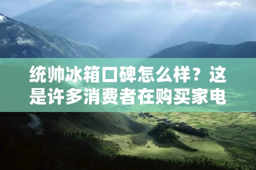 统帅冰箱口碑怎么样？这是许多消费者在购买家电时所关心的问题。统帅冰箱作为一款知名品牌，其产品质量和服务水平备受消费者的关注。那么，统帅冰箱口碑到底怎么样呢？