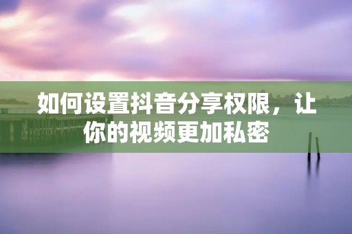如何设置抖音分享权限,让你的视频更加私密