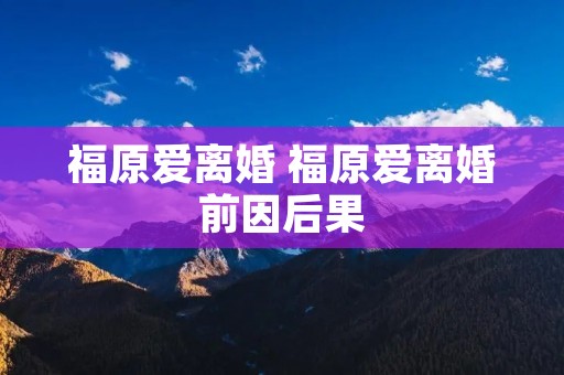 福原爱离婚 福原爱离婚前因后果