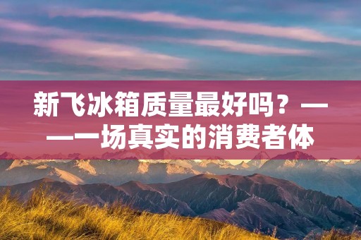 新飞冰箱质量最好吗?——一场真实的消费者体验之旅 新飞冰箱质量最好吗?——一场真实的消费者体验之旅