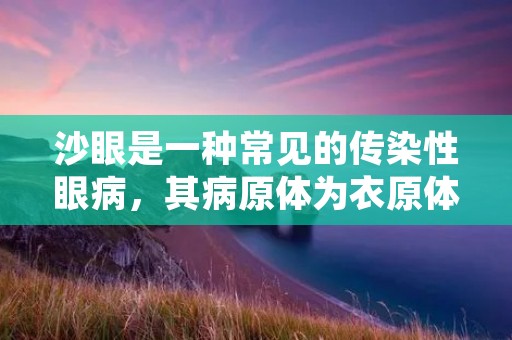 沙眼是一种常见的传染性眼病,其病原体为衣原体,可通过接触感染、眼部卫生不良等途径传播。沙眼的症状包括眼部红肿、分泌物增多、眼睛疼痛等,严重时还会影响视力。那么,沙眼怎么治疗呢? 沙眼是一种常见的传染性眼病,其病原体为衣原体,可通过接触感染、眼部卫生不良等途径传播。沙眼的症状包括眼部红肿、分泌物增多、眼睛疼痛等,严重时还会影响视力。那么,沙眼怎么治疗呢?