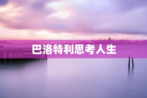 巴洛特利思考人生:如何在追求个性化的同时实现自我价值 巴洛特利思考人生:如何在追求个性化的同时实现自我价值