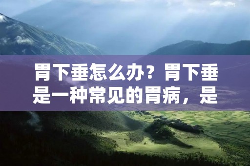 胃下垂怎么办？胃下垂是一种常见的胃病，是指胃的位置下降或下垂，导致胃下部向下移动，甚至突出腹腔，引起胃肠道功能紊乱。胃下垂的病因很多，如长期饮食不规律、胃肠道疾病、手术后并发症等，严重影响患者的生活质量。那么，胃下垂怎么办呢？下面将为大家详细介绍。