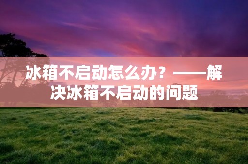 冰箱不启动怎么办？——解决冰箱不启动的问题