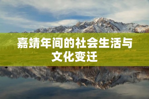 嘉靖年间的社会生活与文化变迁