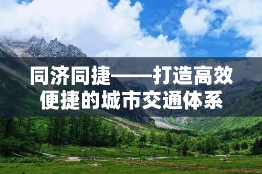 同济同捷——打造高效便捷的城市交通体系 同济同捷——打造高效便捷的城市交通体系