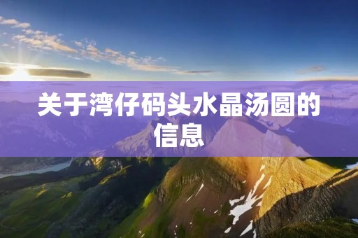 关于湾仔码头水晶汤圆的信息