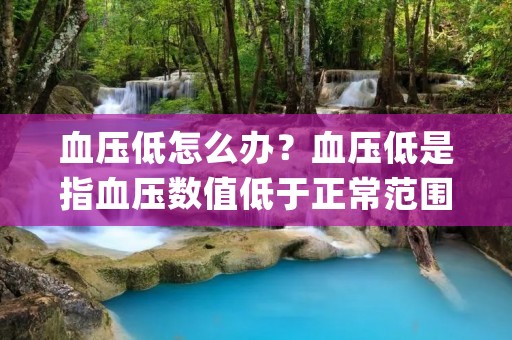 血压低怎么办？血压低是指血压数值低于正常范围，一般成年人的正常血压范围为90/60mmHg到120/80mmHg。如果血压低的程度较轻，可能不会出现明显的症状，但是如果血压过低，会出现头晕、乏力、心跳加速、出汗等症状。如果长期血压过低，会导致身体器官供血不足，影响身体健康。如果出现血压低的情况，应该采取什么措施呢？