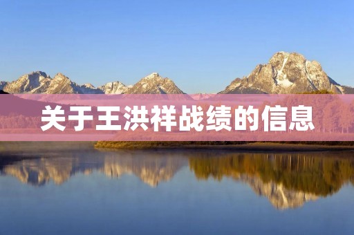 关于王洪祥战绩的信息