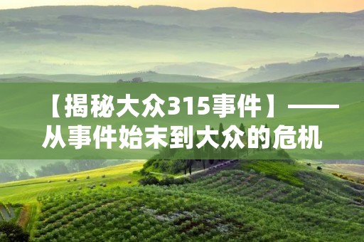 【揭秘大众315事件】——从事件始末到大众的危机公关处理 【揭秘大众315事件】——从事件始末到大众的危机公关处理