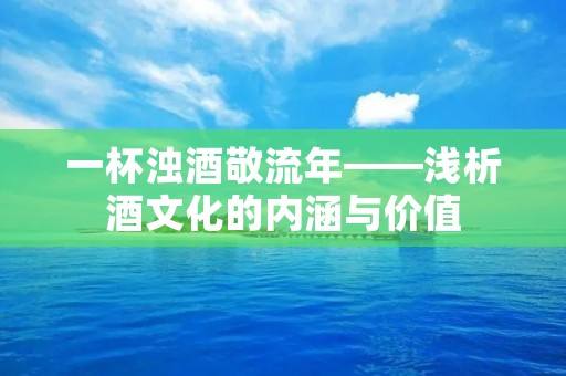 一杯浊酒敬流年——浅析酒文化的内涵与价值