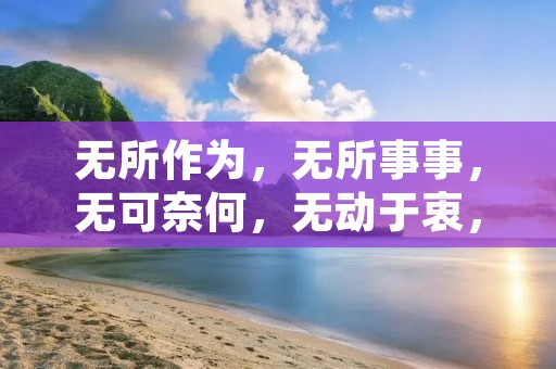 无所作为，无所事事，无可奈何，无动于衷，无知无识，无能为力，无从下手，无独有偶，无孔不入，无处不在，无中生有，无风不起，无微不至，无缝天衣，无价之宝，无源之水，无本之木，无独有偶，无忧无虑