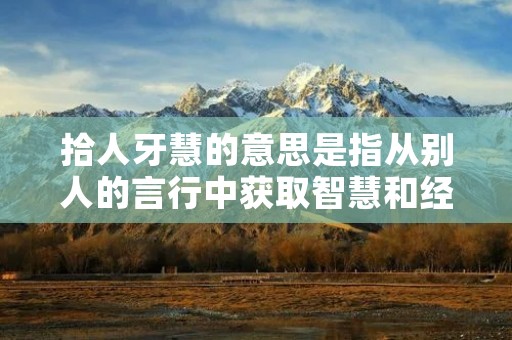 拾人牙慧的意思是指从别人的言行中获取智慧和经验，借鉴他人的经验和教训，以便自己更好地成长和发展。这个词汇在现代汉语中已经成为了一个常用的词汇，被广泛应用于各种场合，特别是在教育和人际交往中。
