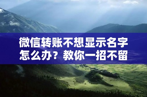 微信转账不想显示名字怎么办？教你一招不留痕迹的方法！