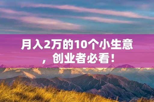月入2万的10个小生意,创业者必看!