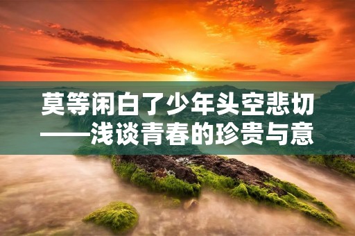 莫等闲白了少年头空悲切——浅谈青春的珍贵与意义