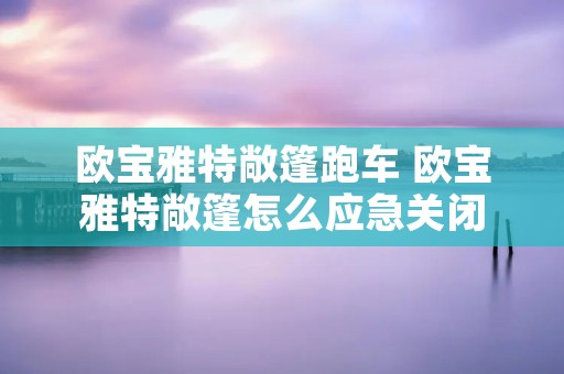欧宝雅特敞篷跑车 欧宝雅特敞篷怎么应急关闭