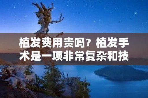 植发费用贵吗?植发手术是一项非常复杂和技术性较高的医疗美容手术,所以植发费用也相对较高。不过,植发费用是否贵主要还是要看植发手术的具体情况和患者自身的情况而定。