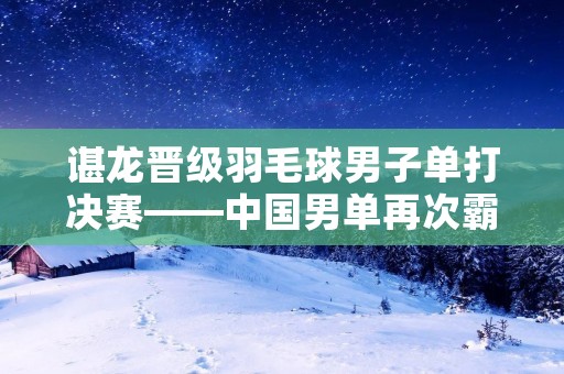 谌龙晋级羽毛球男子单打决赛——中国男单再次霸占决赛席位
