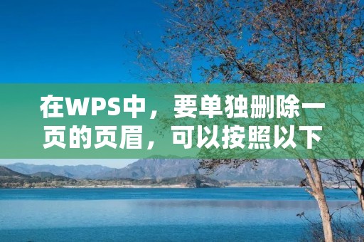 在WPS中,要单独删除一页的页眉,可以按照以下步骤操作: