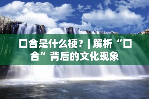 口合是什么梗？| 解析“口合”背后的文化现象