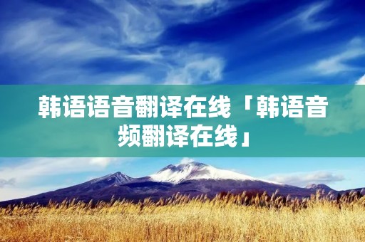 韩语语音翻译在线「韩语音频翻译在线」