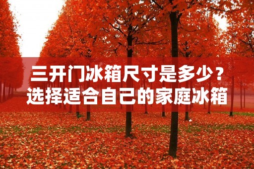 三开门冰箱尺寸是多少?选择适合自己的家庭冰箱尺寸是购买家电时需要考虑的重要因素之一。在这篇文章中,我们将详细介绍三开门冰箱的尺寸问题,帮助您更好地了解这种类型的家电。 三开门冰箱尺寸是多少?选择适合自己的家庭冰箱尺寸是购买家电时需要考虑的重要因素之一。在这篇文章中,我们将详细介绍三开门冰箱的尺寸问题,帮助您更好地了解这种类型的家电。