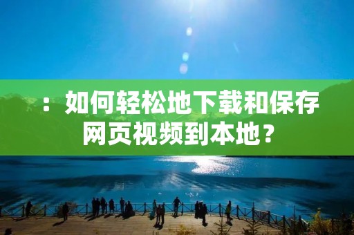 :如何轻松地下载和保存网页视频到本地?