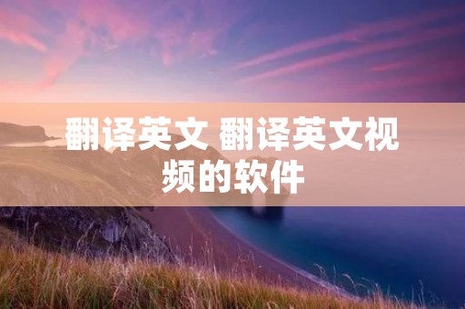 翻译英文 翻译英文视频的软件