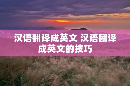 汉语翻译成英文 汉语翻译成英文的技巧