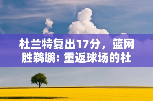 杜兰特复出17分,篮网胜鹈鹕: 重返球场的杜兰特再次闪耀 杜兰特复出17分,篮网胜鹈鹕: 重返球场的杜兰特再次闪耀