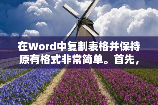 在Word中复制表格并保持原有格式非常简单。首先,打开源表格和目标文档,确保两个文档都在屏幕上可见。然后,按住源表格中的左上角的小黑方块,拖动鼠标将整个表格选中。接下来,按下Ctrl+C键或者右键点击选中的表格,选择“复制”。